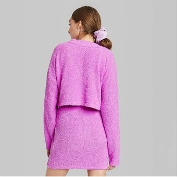 Wild Fable Cropped Cozy Shrug Cardigan XS Violet Purple Button Up Fuzzy VNeck - Picture 3 of 11